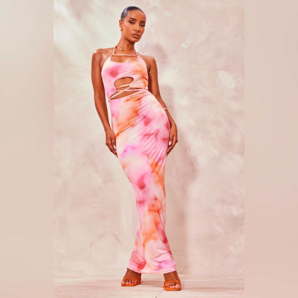 Multi Abstract Print Ring Tie Detail Strappy Maxi